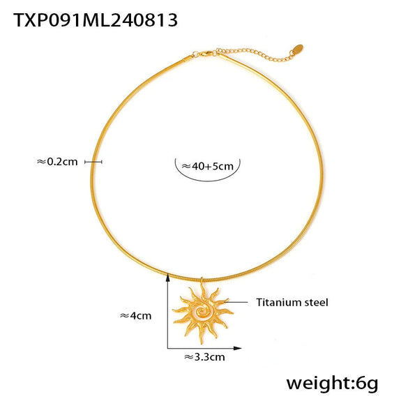 Jewelry Spiral Sun Pendant Necklace And Earrings Titanium Steel 18K Gold Plated Fashion