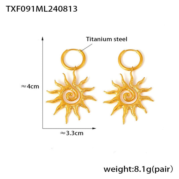 Jewelry Spiral Sun Pendant Necklace And Earrings Titanium Steel 18K Gold Plated Fashion