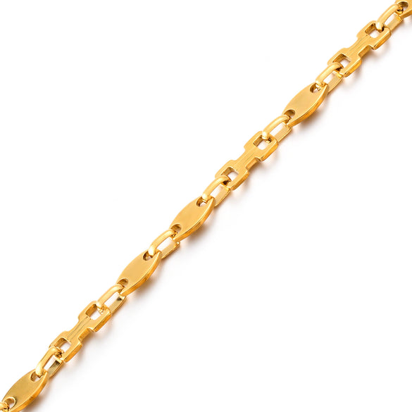 Jewelry Square Bean Shape Stainless Steel Chain Bracelet Anklet 18K Gold Plated Handmade Material