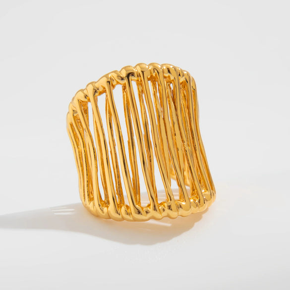 Jewelry Stacked Style Asymmetrical Zinc Alloy Geometric Ring Set With Electroplating