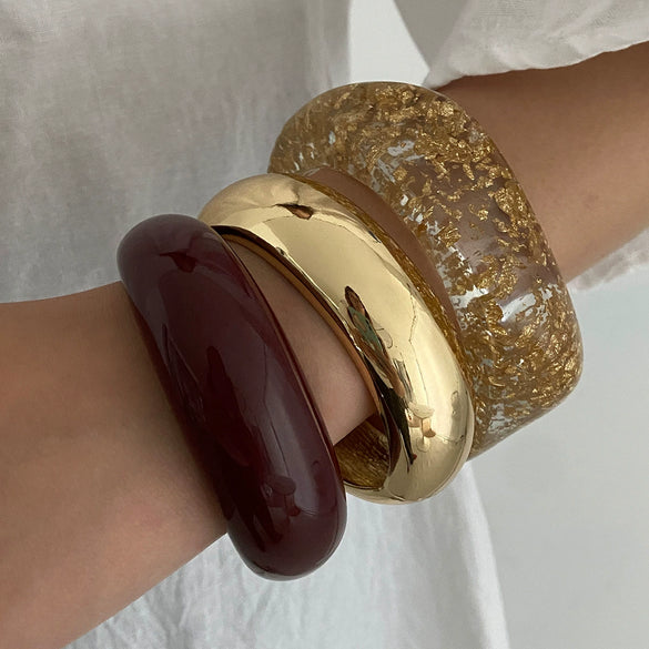 Jewelry Stacked Style Polygonal Transparent Resin Handmade Geometric Arc Open Bracelet For Women
