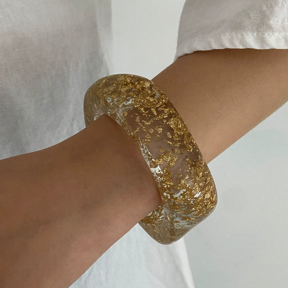 Jewelry Stacked Style Polygonal Transparent Resin Handmade Geometric Arc Open Bracelet For Women