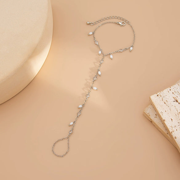 Jewelry Stacking Style Alloy Open Bracelet With Imitation Pearl Tassel Electroplated Geometric Design