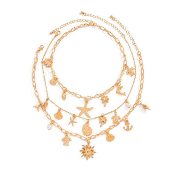 Jewelry Stacking Style Geometric Alloy Imitation Pearl Necklace With Electroplating