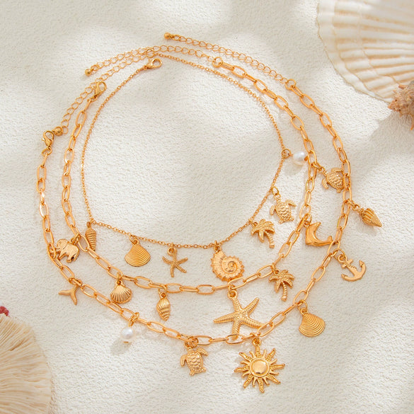 Jewelry Stacking Style Geometric Alloy Imitation Pearl Necklace With Electroplating