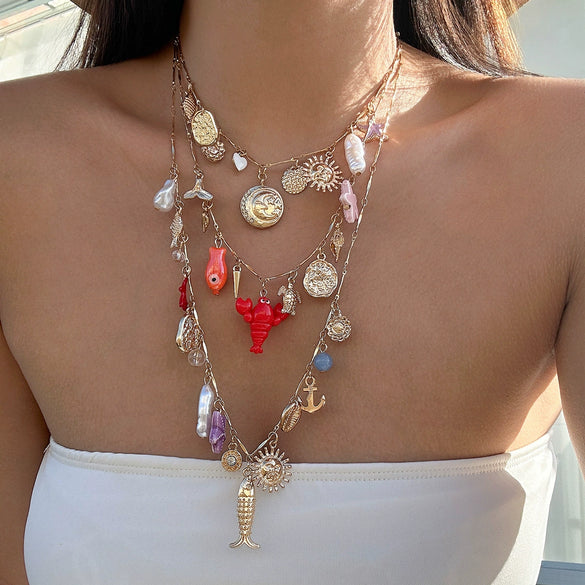 Jewelry Stacking Style Geometric Alloy Imitation Pearl Necklace With Electroplating