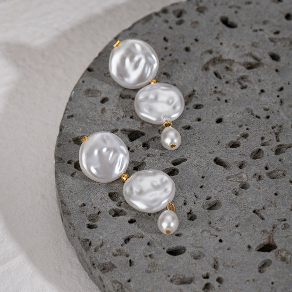 Jewelry Stainless Steel Acrylic Pearl Button Glass Water Drop Geometric Earrings Electroplated For Women