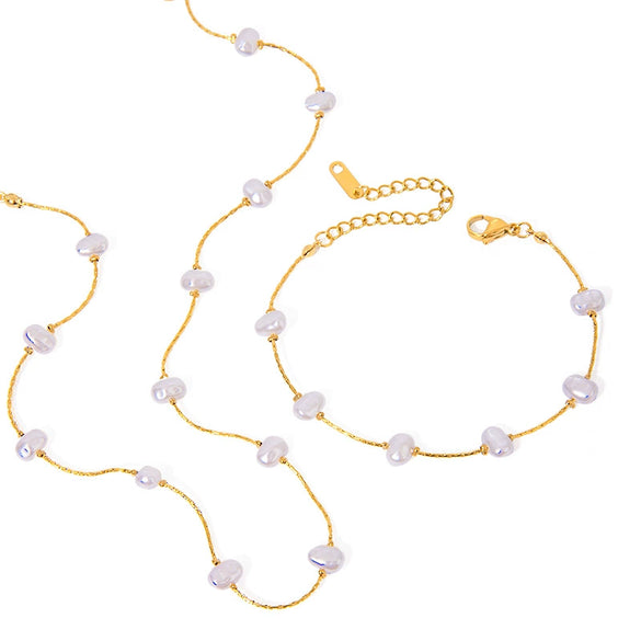 Jewelry Stainless Steel Acrylic Pearl Geometric Baroque Electroplating Necklace Bracelet