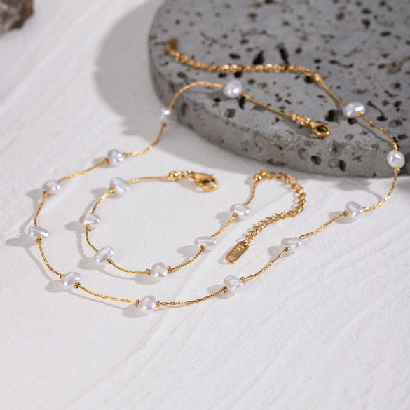 Jewelry Stainless Steel Acrylic Pearl Geometric Baroque Electroplating Necklace Bracelet