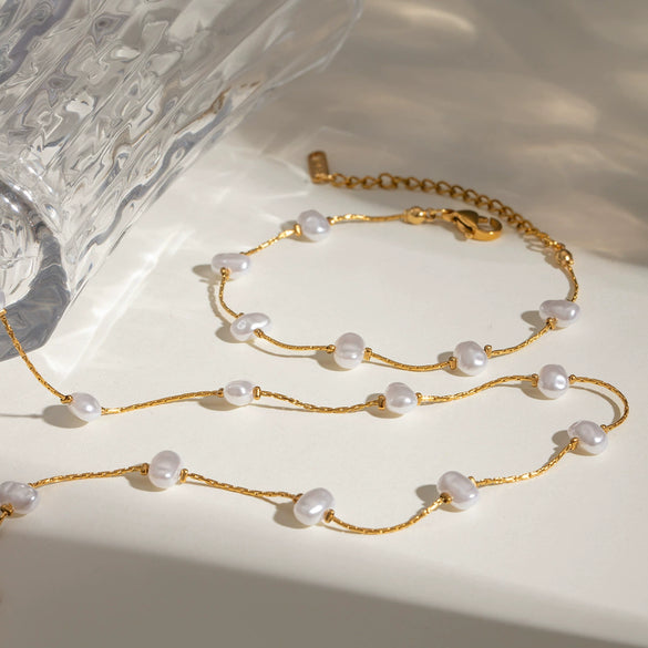 Jewelry Stainless Steel Acrylic Pearl Geometric Baroque Electroplating Necklace Bracelet