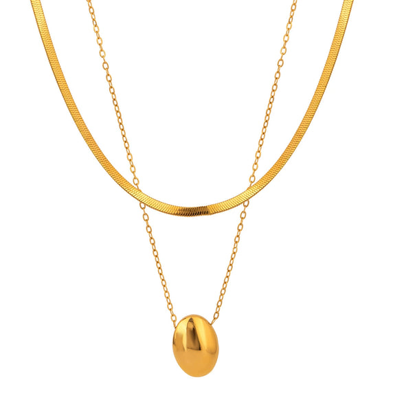Jewelry Stainless Steel And Titanium Steel Geometric Oval Pendant Necklace With Electroplating Treatment