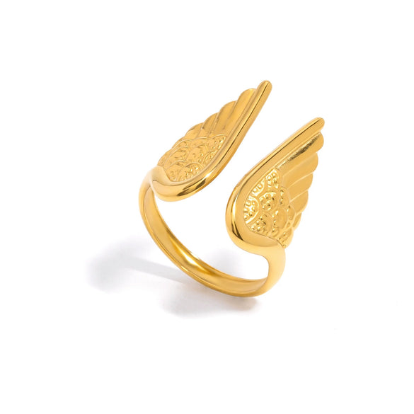 Jewelry Stainless Steel Angel Wings Adjustable Open Ring Electroplating