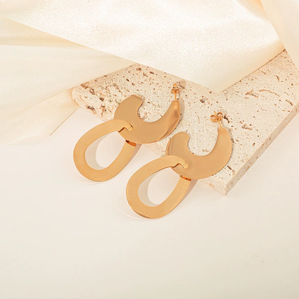 Jewelry Stainless Steel Antique Style Geometric Ushaped Crescent Oval Stitching Electroplated Earrings