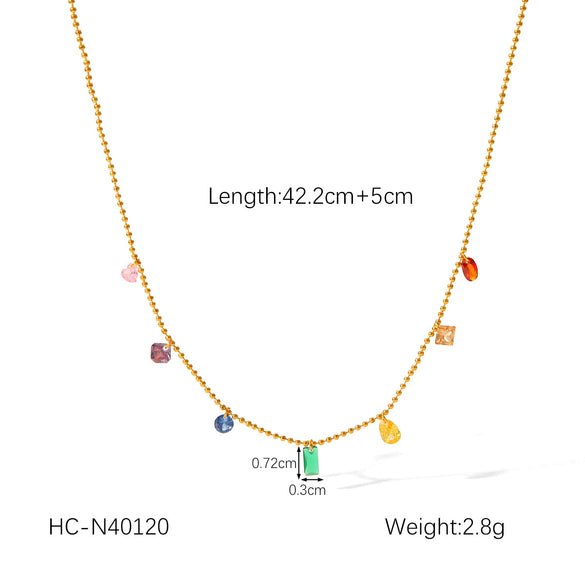 Jewelry Stainless Steel Ball Chain Necklace Mixed Gem Inlay Geometric Women