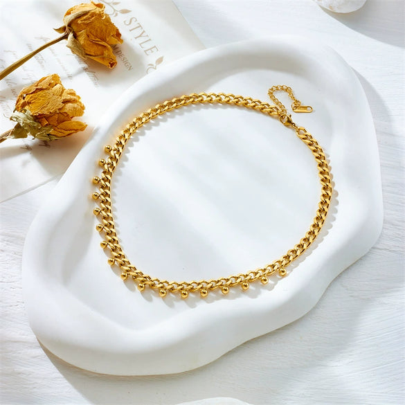 Jewelry Stainless Steel Chain With Gold Bead Pendant Electroplating Fashion Simple Design For Women