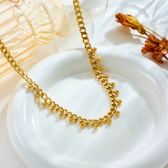 Jewelry Stainless Steel Chain With Gold Bead Pendant Electroplating Fashion Simple Design For Women