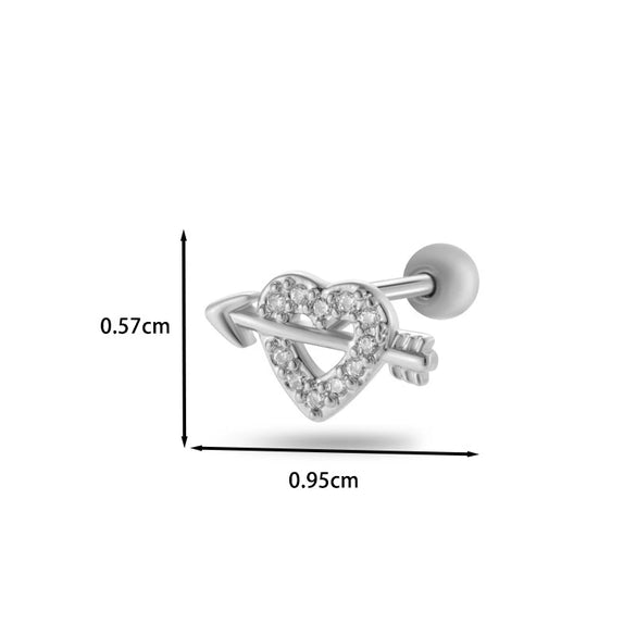 Jewelry Stainless Steel Copper Inlaid Zircon Heart Shaped Electroplated Women's Ear Bone Nail
