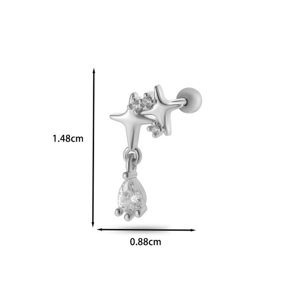 Jewelry Stainless Steel Copper Inlaid Zircon Heart Shaped Electroplated Women's Ear Bone Nail