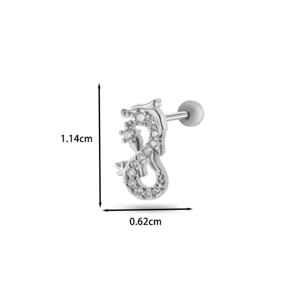 Jewelry Stainless Steel Copper Inlaid Zircon Heart Shaped Electroplated Women's Ear Bone Nail