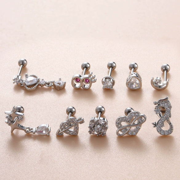 Jewelry Stainless Steel Copper Inlaid Zircon Heart Shaped Electroplated Women's Ear Bone Nail