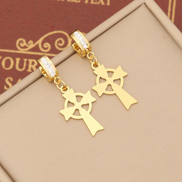 Jewelry Stainless Steel Cross Earrings With Full Diamond Electroplating For Women