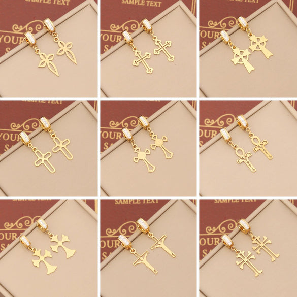 Jewelry Stainless Steel Cross Earrings With Full Diamond Electroplating For Women