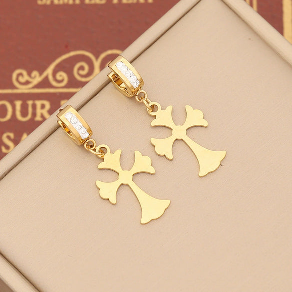 Jewelry Stainless Steel Cross Earrings With Full Diamond Electroplating For Women