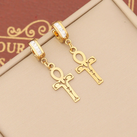 Jewelry Stainless Steel Cross Earrings With Full Diamond Electroplating For Women