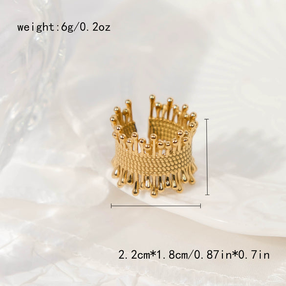 Jewelry Stainless Steel Cshaped Retro Pleated Irregular Hollow Opening Electroplated Geometric Ring For Women