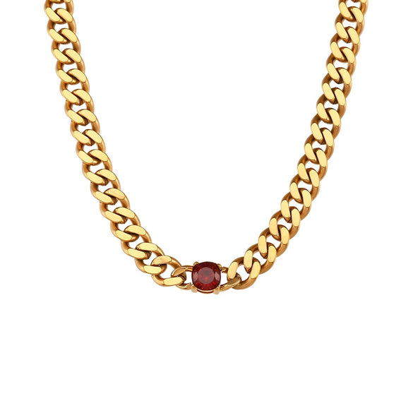 Jewelry Stainless Steel Cuban Chain Round Zircon Necklace Electroplated Geometric Style