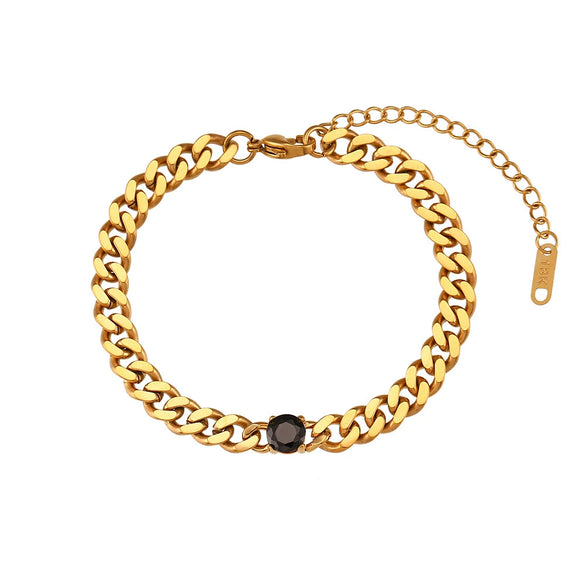 Jewelry Stainless Steel Cuban Chain Round Zircon Necklace Electroplated Geometric Style