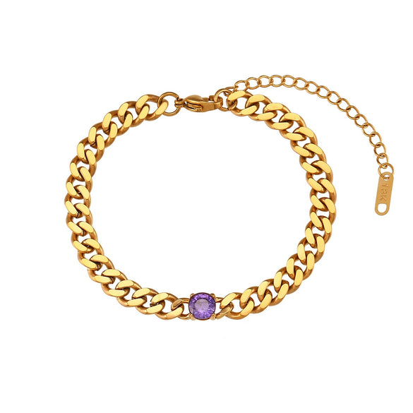 Jewelry Stainless Steel Cuban Chain Round Zircon Necklace Electroplated Geometric Style