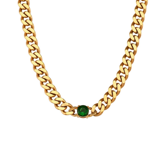 Jewelry Stainless Steel Cuban Chain Round Zircon Necklace Electroplated Geometric Style