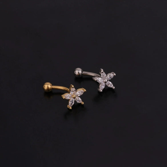 Jewelry Stainless Steel Curved Rod Snail Earring With Zircon And Flower Design