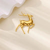 Jewelry Stainless Steel Cute Deer Leaf Animal Flower Brooch Electroplating For Women
