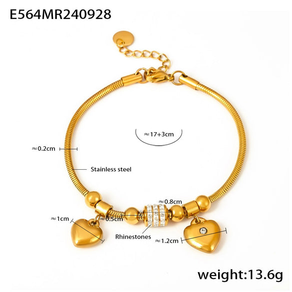 Jewelry 316L Stainless Steel Double Heart Geometric Electroplating Women's Soft Snake Bracelet