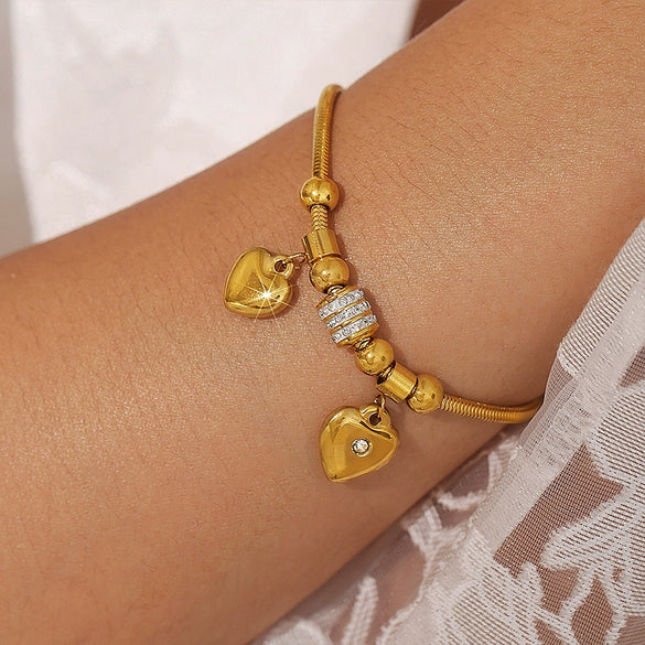 Jewelry 316L Stainless Steel Double Heart Geometric Electroplating Women's Soft Snake Bracelet