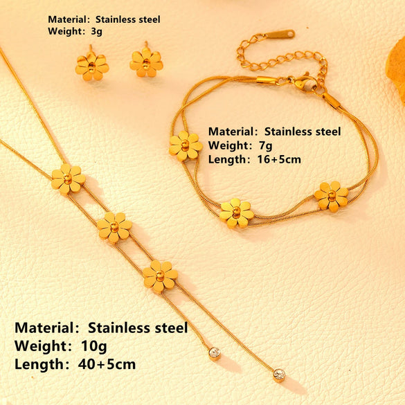 Jewelry Stainless Steel Double Layer Chrysanthemum With Love Water Drops Bell Pattern For Women