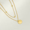 Jewelry 316L Stainless Steel Double Layer Stacked Clavicle Chain With Round Pendant And Round Bead For Women Electroplated Geometric Style