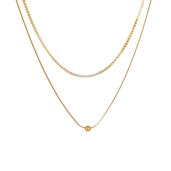 Jewelry Stainless Steel Doublelayer Overlapping Necklace With Zircon Geometric Minimalist Highend Light Luxury Electroplating For Women