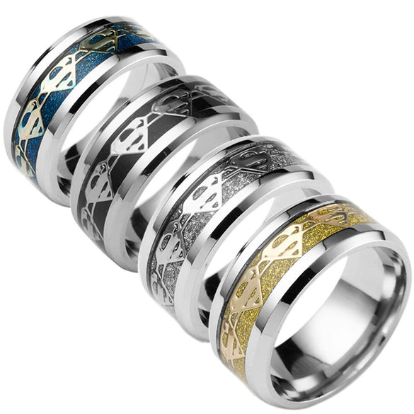 Jewelry Stainless Steel Dripping Oil Style Superman Logo Ring