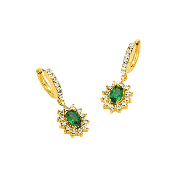 Jewelry Stainless Steel Earrings With 18K Gold Sunflower Emerald Zircon Pendant Electroplating Style For Women