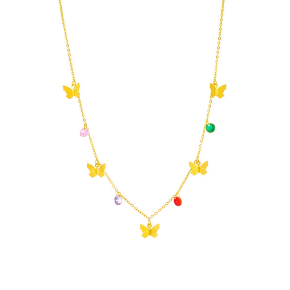 Jewelry Stainless Steel Faceted Beaded Butterfly Pendant Electroplated Highend Cold Style Necklace For Women