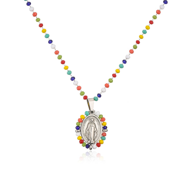 Jewelry Stainless Steel Gemstone Geometric Crystal Necklace For Women