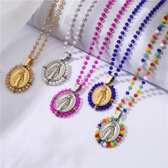 Jewelry Stainless Steel Gemstone Geometric Crystal Necklace For Women