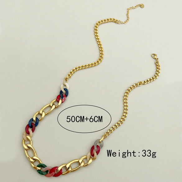Jewelry Stainless Steel Geometric Acrylic Hand Stitching Cuban Chain Necklace Electroplating