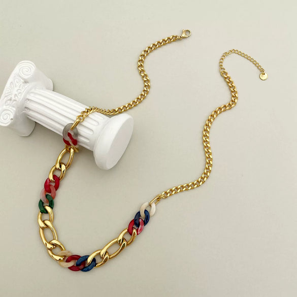 Jewelry Stainless Steel Geometric Acrylic Hand Stitching Cuban Chain Necklace Electroplating