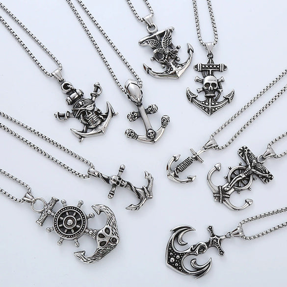 Jewelry Stainless Steel Geometric Anchor Skull Punk Hiphop Street Style Polishing Necklace