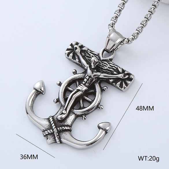 Jewelry Stainless Steel Geometric Anchor Skull Punk Hiphop Street Style Polishing Necklace