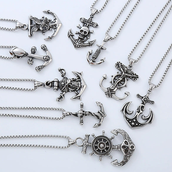 Jewelry Stainless Steel Geometric Anchor Skull Punk Hiphop Street Style Polishing Necklace